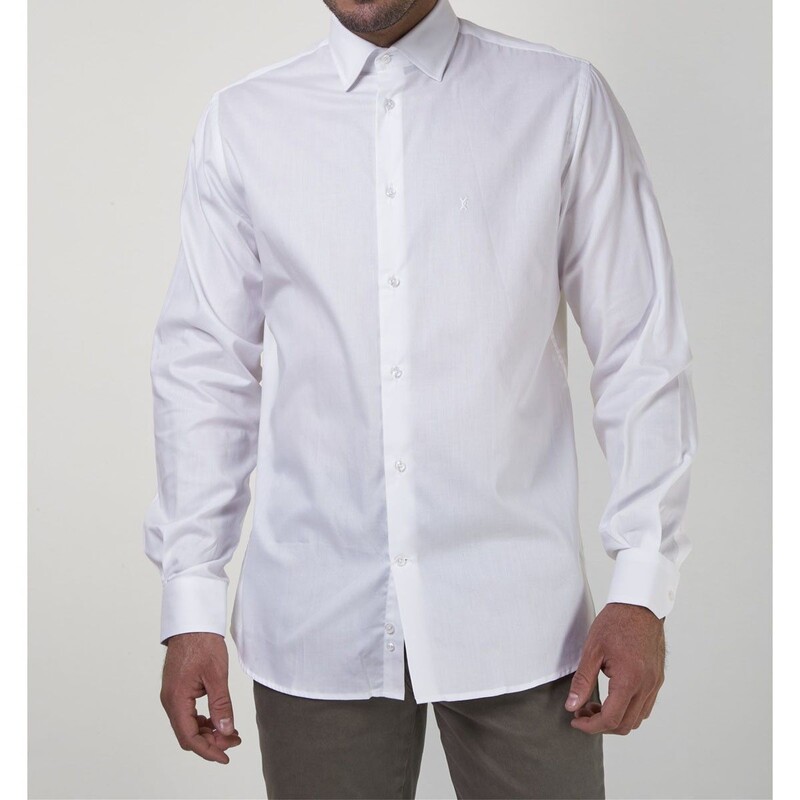 THE BOSTONIANS ανδρικό πουκάμισο μονόχρωμο με κεντημένο λογότυπο - 3AMP0161
