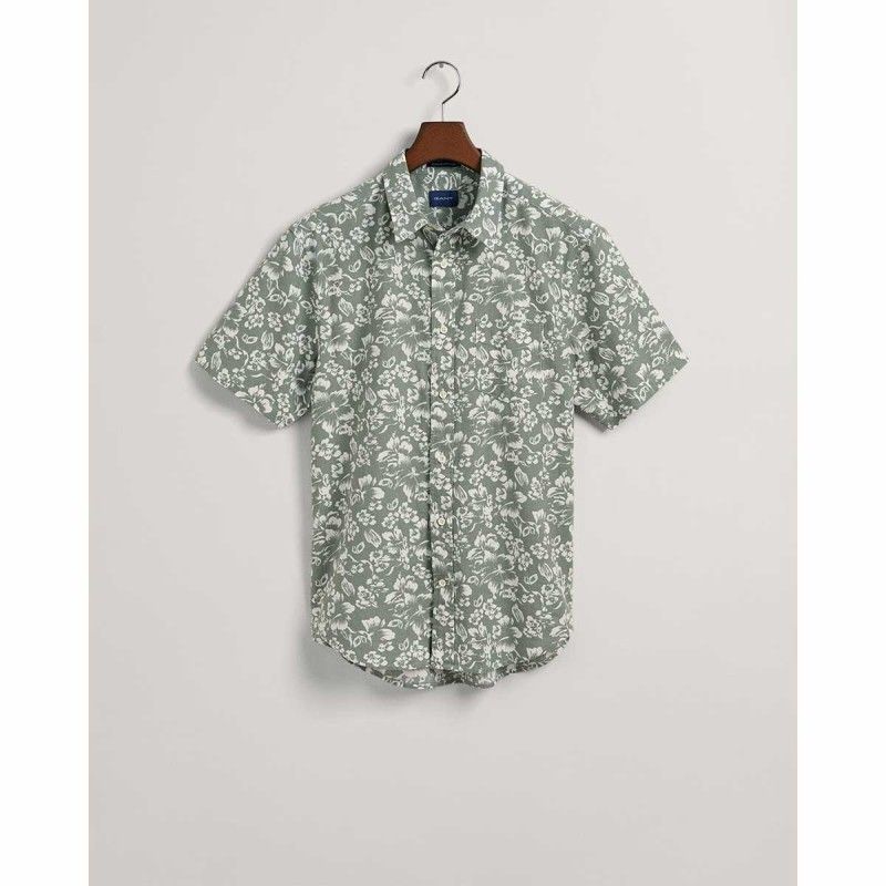 GANT Regular Fit Floral Print Cotton Linen Short Sleeve Shirt - 3G3230071