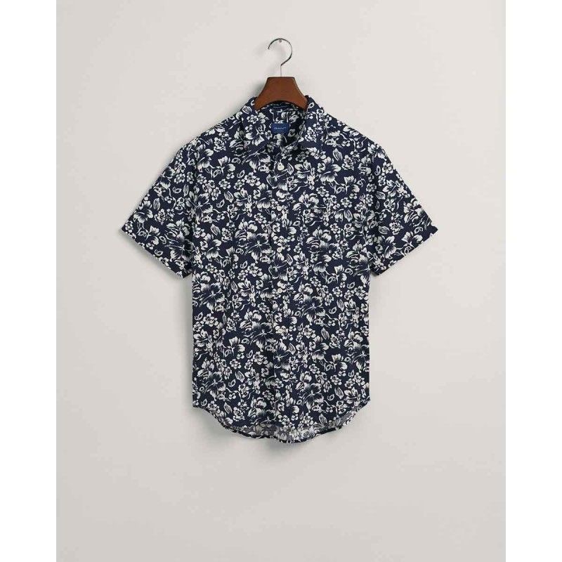 GANT Regular Fit Floral Print Cotton Linen Short Sleeve Shirt - 3G3230071