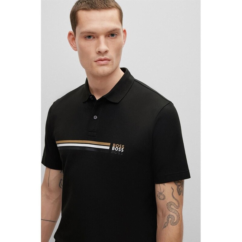MERCERISED-COTTON POLO SHIRT WITH SIGNATURE STRIPE AND LOGOS - 50488266 - BOSS