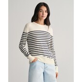 Fine Knit Striped Crew Neck Sweater - 3GW4805235 - GANT