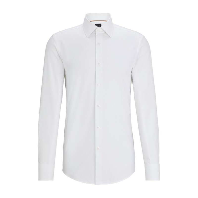 SLIM-FIT SHIRT IN COTTON WITH SIGNATURE-STRIPE TRIM - 50510235 - BOSS